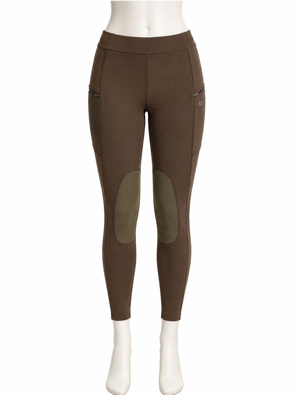 Santiny Brown Riding Tights M Knee Patch Zip Pockets No Tag